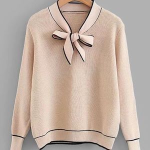 Beige tie neck sweater